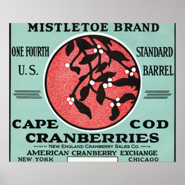 Cape Cod Mistletoe Brand Cranberry Label Poster (Front)