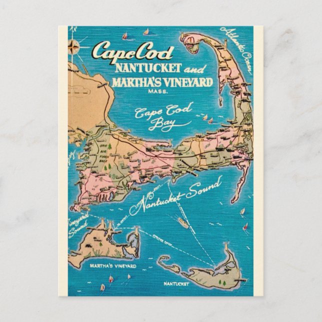 Cape Cod Nantucket & Martha's Vineyard Postcard (Front)