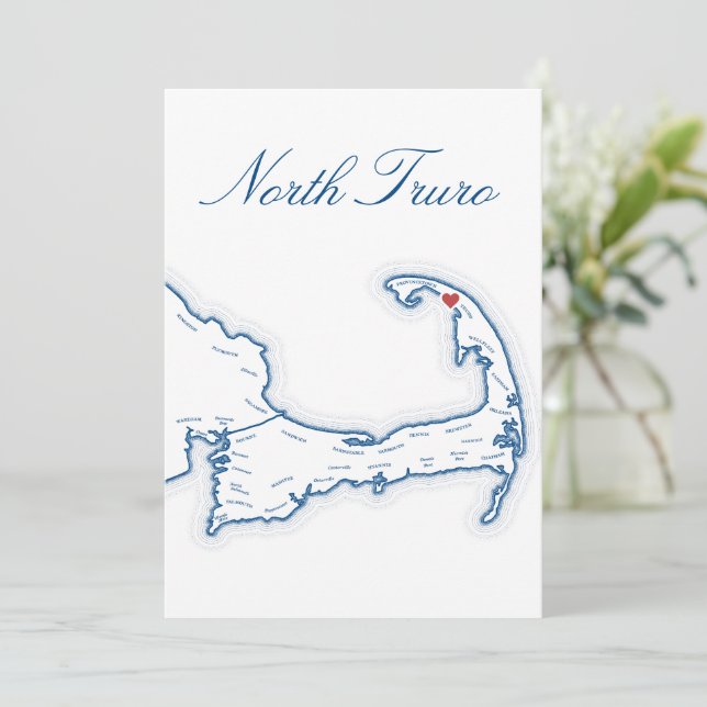 Cape Cod North Truro Map Wedding Table Name Card (Standing Front)