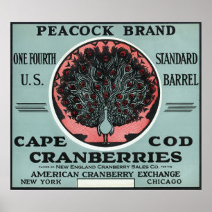 Cape Cod Peacock Brand Cranberry Label Poster