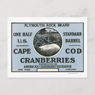 Cape Cod Plymouth Rock Brand Cranberry Label Postcard