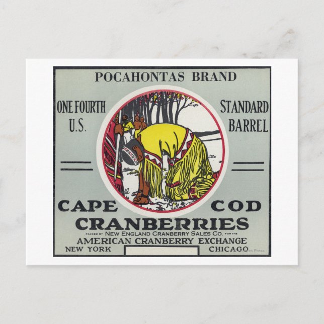 Cape Cod Pocahontas Brand Cranberry Label Postcard (Front)