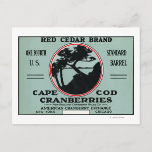 Cape Cod Red Cedar Brand Cranberry Label Postcard