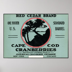 Cape Cod Red Cedar Brand Cranberry Label Poster