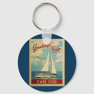 Cape Cod Sailboat Vintage Travel Massachusetts Key Ring