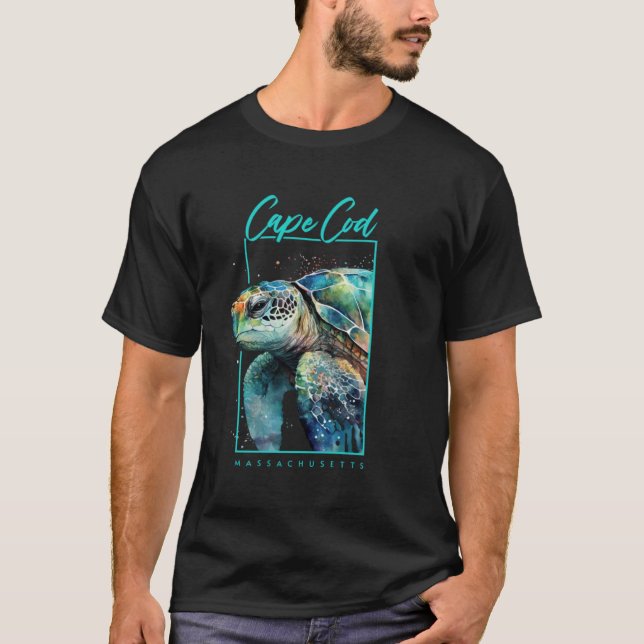 Cape Cod Souvenir Massachusetts Sea Turtle Portrai T-Shirt (Front)