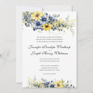 Cape Cod Summer Blue Floral Wedding Invitation