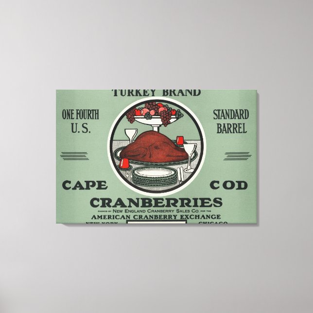 Cape Cod Turkey Brand Cranberry Label Canvas Print (Front)
