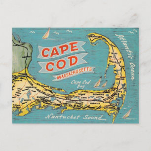 Cape Cod Vintage Map Postcard
