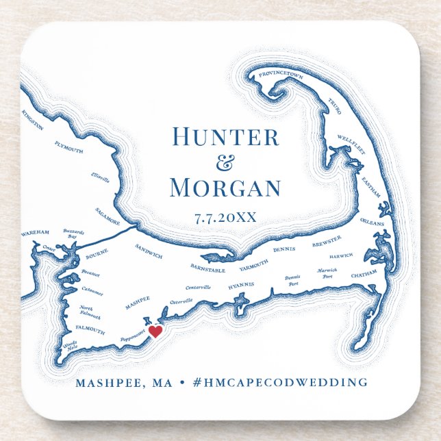 Cape Cod Wedding Welcome Party Cocktail Hour Coaster (Front)