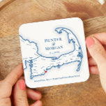 Cape Cod Wedding Welcome Party Cocktail Hour Square Paper Coaster<br><div class="desc">Keep track of all the fun your guests are having at your Cape Cod destination wedding with these custom drink coasters. Perfect customised paper coasters for your Cape Cod clam bake, Engagement Party, Wedding Welcome Party, Cocktail Hour or Wedding Reception. The hand drawn map of Cape Cod includes Barnstable, Bourne,...</div>