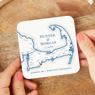 Cape Cod Wedding Welcome Party Cocktail Hour Square Paper Coaster