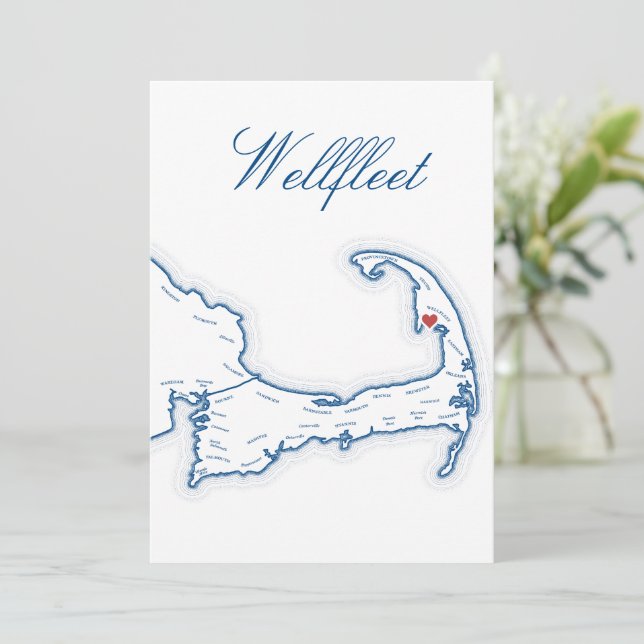 Cape Cod Wellfleet Map Wedding Table Name Card (Standing Front)