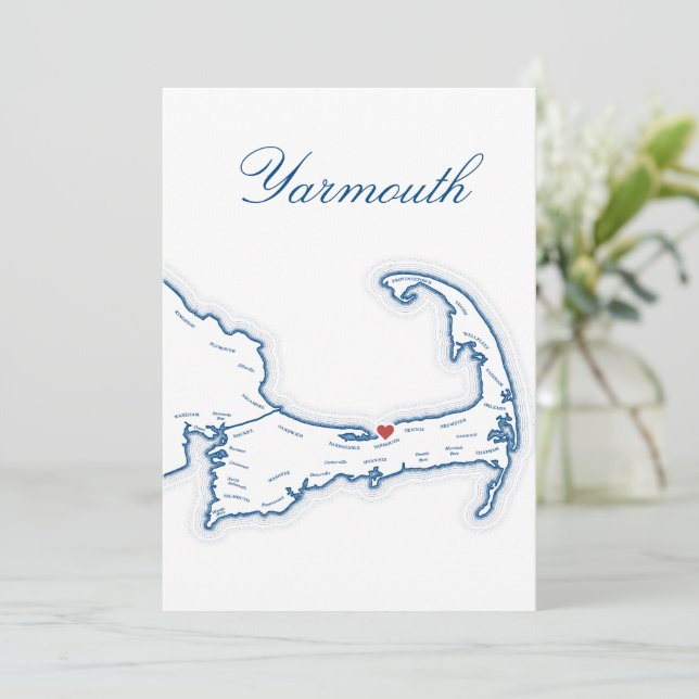 Cape Cod Yarmouth Map Wedding Table Name Card (Standing Front)
