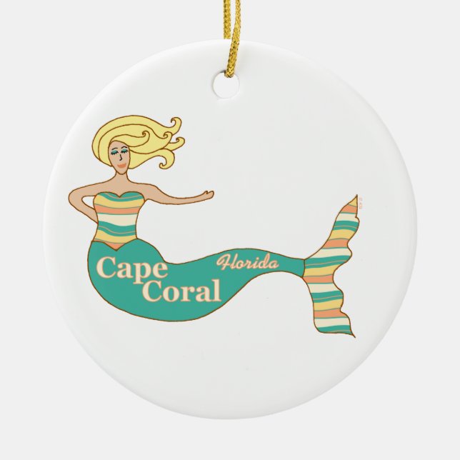 Cape Coral, FL Mermaid Ceramic Tree Decoration (Front)