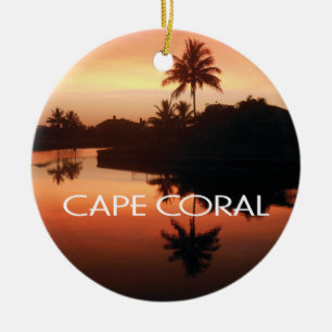 Cape Coral Florida Canal Sunset  Ceramic Tree Decoration