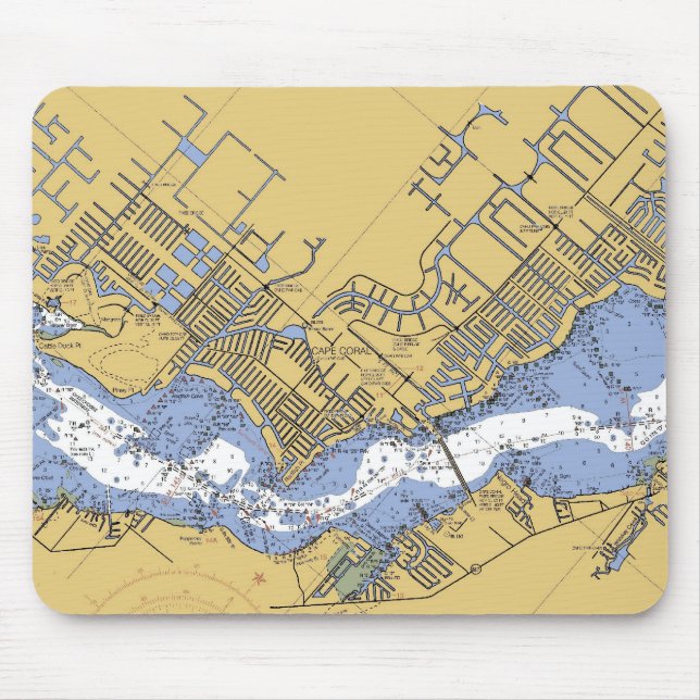 Cape Coral, Florida Nautical Harbour chart Mouse Mat (Front)