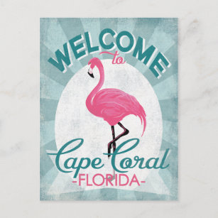Cape Coral Florida Pink Flamingo Retro Postcard