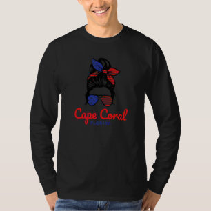 Cape Coral Florida Retro Messy Bun T-Shirt