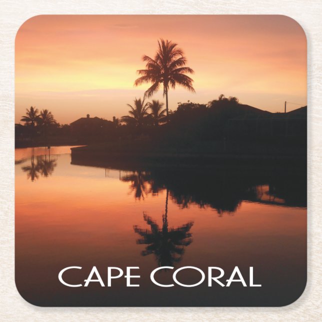 Cape Coral Florida Sunset Square Paper Coaster (Front)