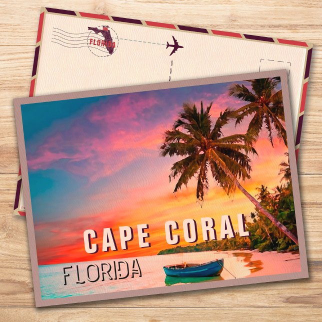 Cape Coral Florida Tropical Palm Tree Sunset 1950s Postcard (Creator Uploaded)