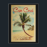 Cape Coral Palm Tree Vintage Travel Postcard<br><div class="desc">A uniquely retro mid-century modern Cape Coral Florida art print in vintage travel poster style. It features a curved palm tree on sandy beach with ocean under a blue cloudy sky.</div>