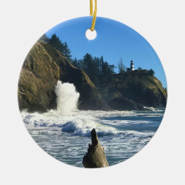 Cape Disappointment Lighthouse, Washington Ceramic Tree Decoration (Front)