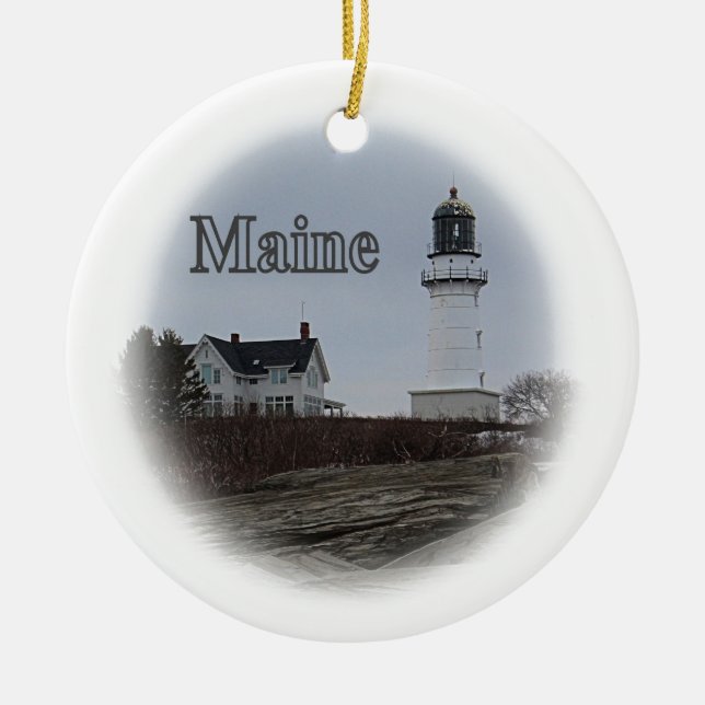 Cape Elizabeth Lighthouse Ceramic Tree Decoration (Front)