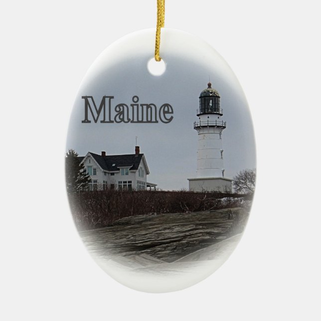Cape Elizabeth Lighthouse Ceramic Tree Decoration (Front)