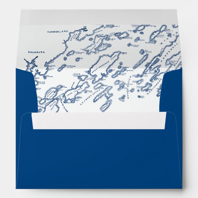 Cape Elizabeth Maine Casco Map Navy Blue Wedding Envelope (Back (Bottom))