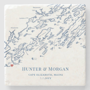 Cape Elizabeth Maine Destination Wedding Favour Stone Coaster