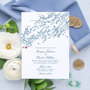 Cape Elizabeth Maine Elegant Navy Map Wedding Invitation
