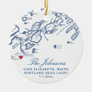 Cape Elizabeth Maine Map Wedding Photo Christmas Ceramic Tree Decoration