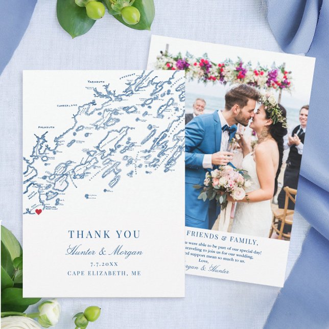 Cape Elizabeth Maine Wedding Flat Thank You Card (These Cape Elizabeth Maine photo thank you cards are perfect for your destination wedding in maine)