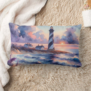 Cape Hatteras Lighthouse at Sunset Coastline Lumbar Cushion
