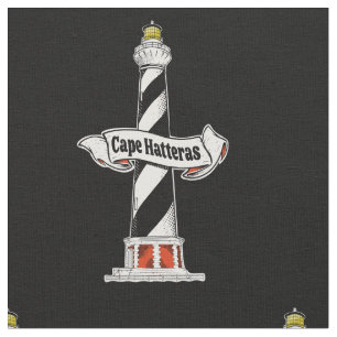 Cape Hatteras Lighthouse black and white Fabric
