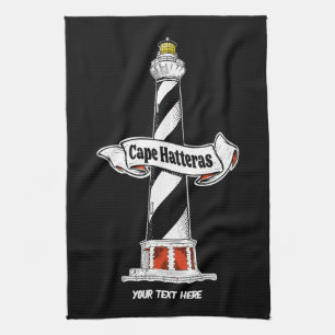 Cape Hatteras Lighthouse black and white Tea Towel