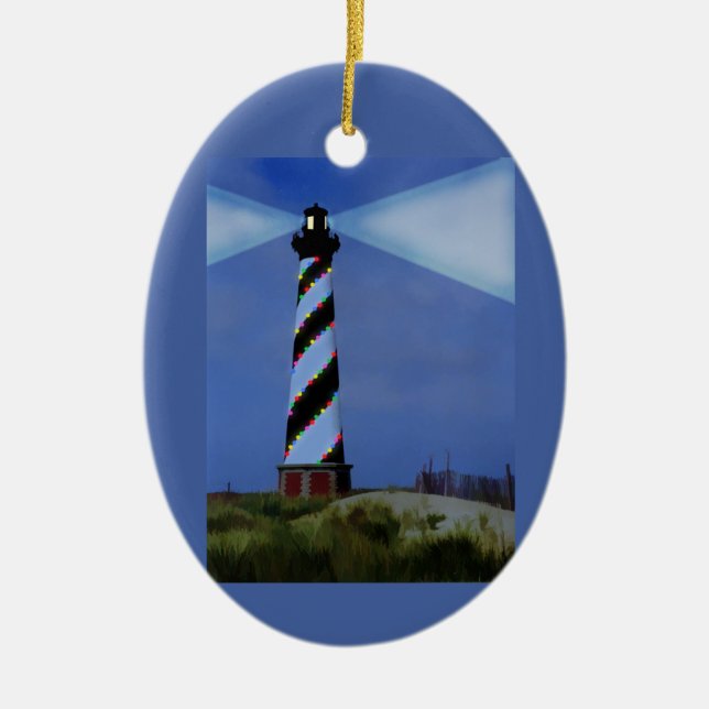 CApe Hatteras Lighthouse Ceramic Tree Decoration (Front)