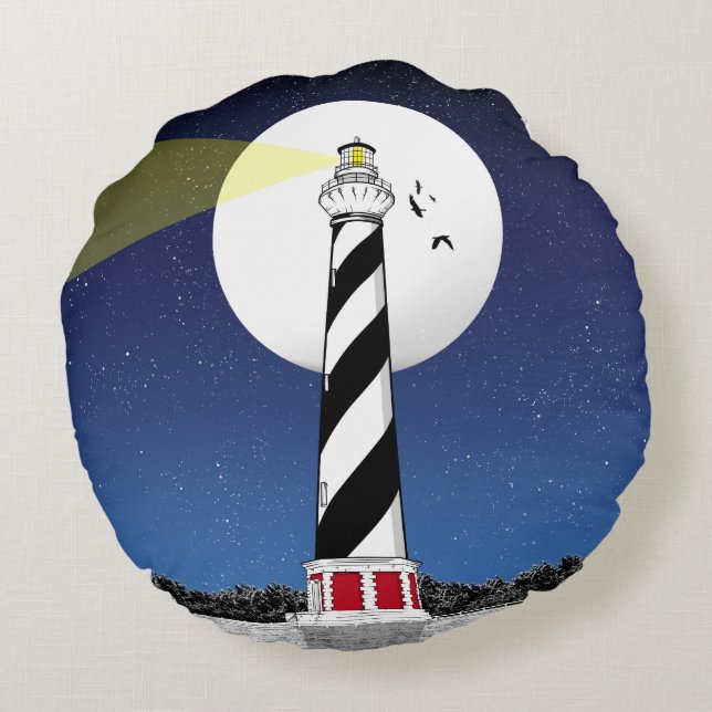 Cape Hatteras Lighthouse ILLUSTRATION Round Cushion (Back)
