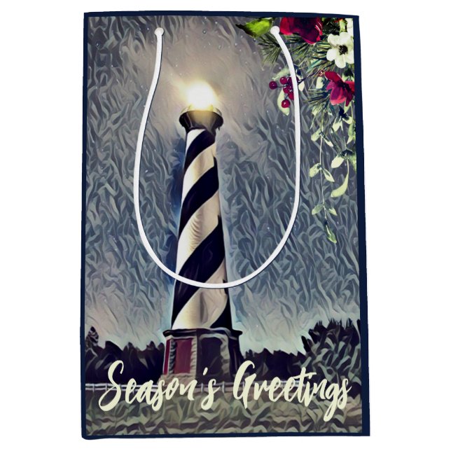 Cape Hatteras Lighthouse OBX Season's Greetings Medium Gift Bag (Front)