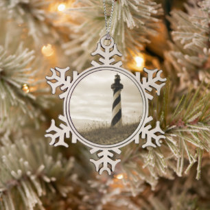 Cape Hatteras Lighthouse Snowflake Pewter Christmas Ornament
