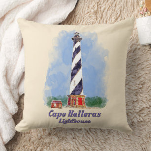 Cape Hatteras Lighthouse Watercolor North Carolina Cushion