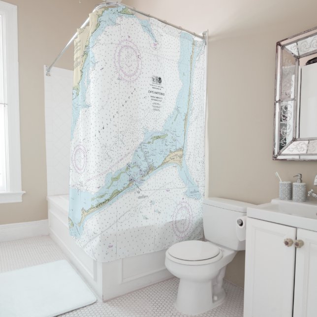 Cape Hatteras Nautical Chart 11555 Shower Curtain (In Situ)
