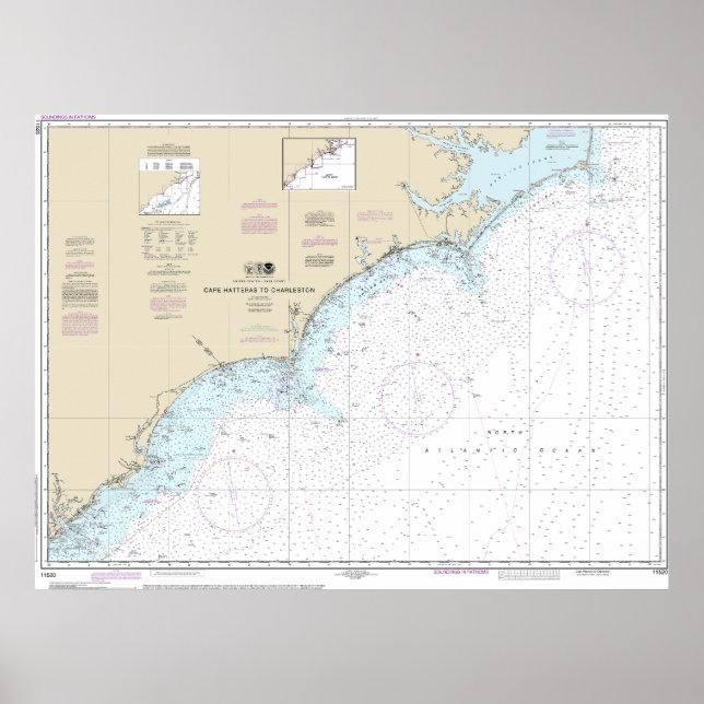 Cape Hatteras to Charleston Nautical Chart 11520 (Front)