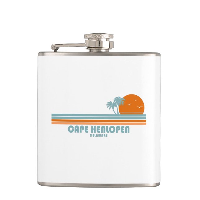 Cape Henlopen Delaware Sun Palm Trees Hip Flask (Front)