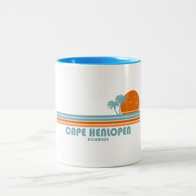 Cape Henlopen Delaware Sun Palm Trees Two-Tone Coffee Mug (Center)