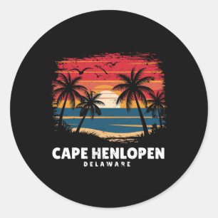 Cape Henlopen State Park Delaware Surfboarder Retr Classic Round Sticker