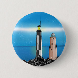 Cape Henry Lighthouses at night 6 Cm Round Badge