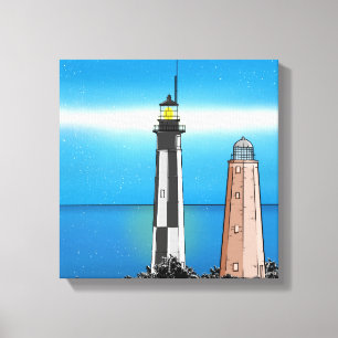 Cape Henry Lighthouses at night Canvas Print