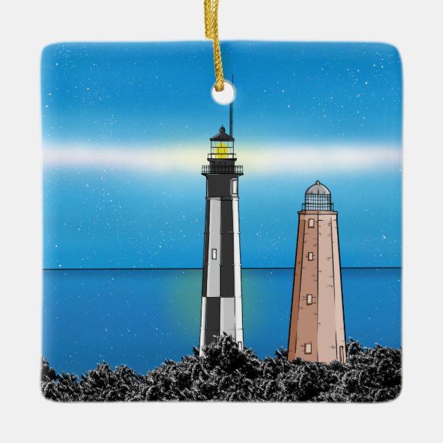 Cape Henry Lighthouses at night Ceramic Ornament (Front)